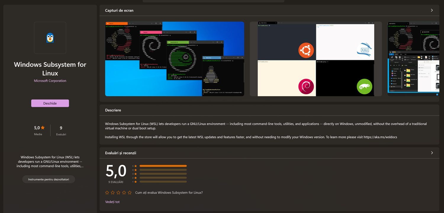 WSL se poate instala și din Microsoft Store