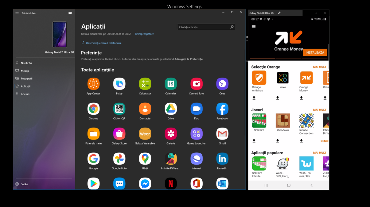 aplicatii windows android note 20 ultra