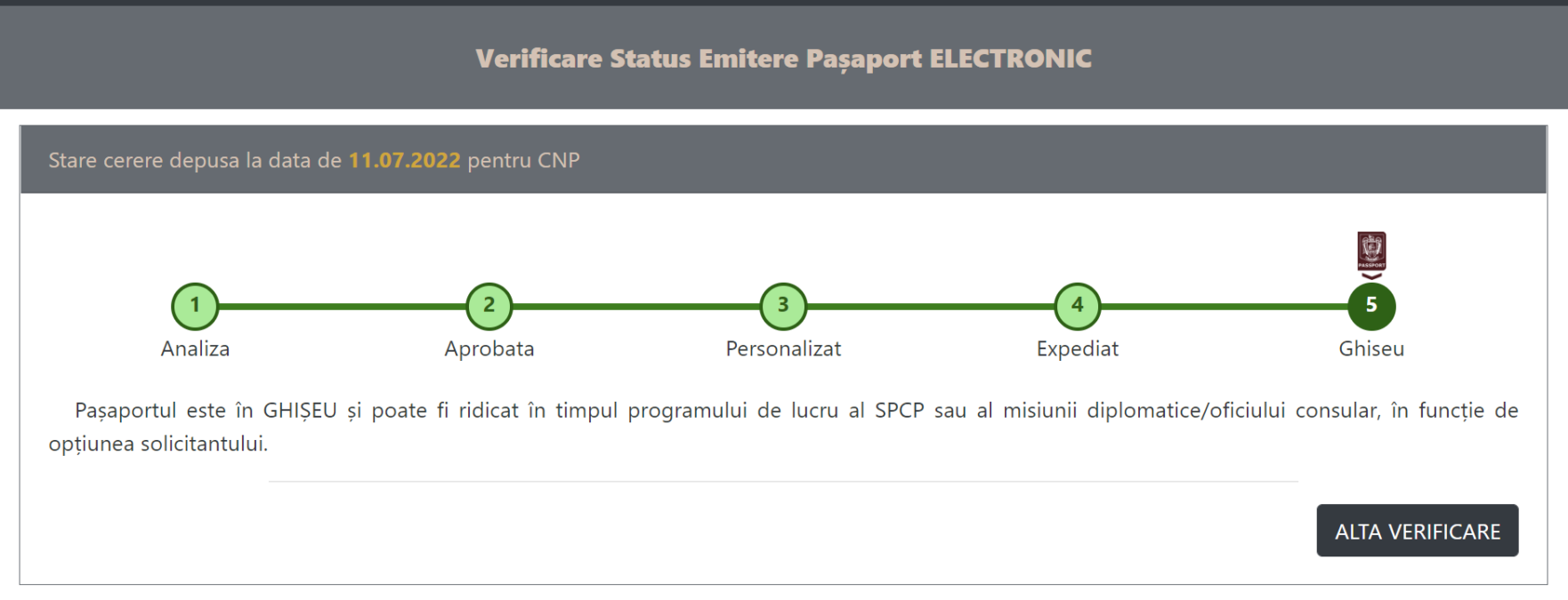 verificare stadiu pasaport online