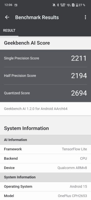 geekbench oneplus ai