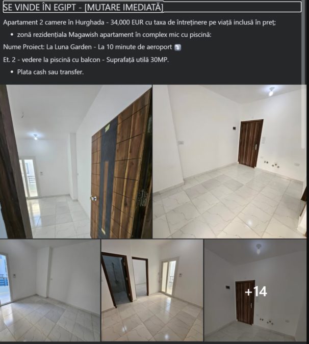 vinde egipt apartament